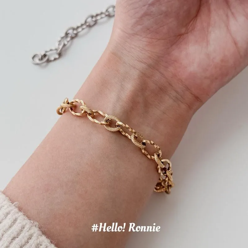 ✨Hello!Ronnie✨現貨316L通體鈦鋼手鍊 醫療鋼手鍊 自訂款古典風重工麻花手鍊 金/銀