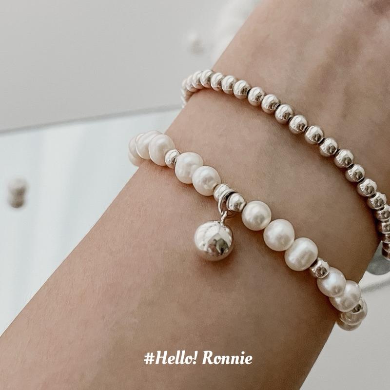 ✨Hello!Ronnie✨現貨S925純銀手鍊 珍珠手鍊 純銀手鍊 氣質淡水珍珠銀珠球球手鍊 純銀
