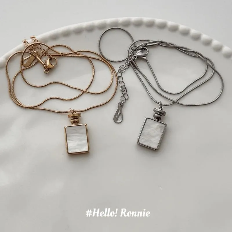 ✨Hello!Ronnie✨現貨316L通體鈦鋼項鍊 醫療鋼項鍊 深海厚實白貝母香水瓶項鍊/金銀/高保色不過敏低過敏