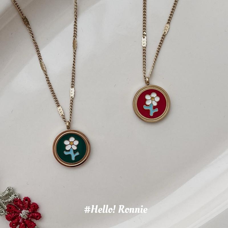 ✨Hello!Ronnie✨現貨316L通體鈦鋼項鍊 醫療鋼項鍊 復古滴釉小花項鍊
