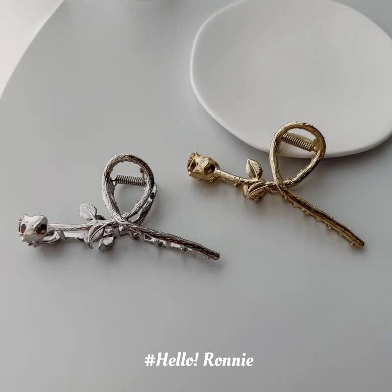 ✨Hello!Ronnie✨現貨 工廠直送 正韓鯊魚夾 高質感單支玫瑰花🌹鯊魚夾 金/銀