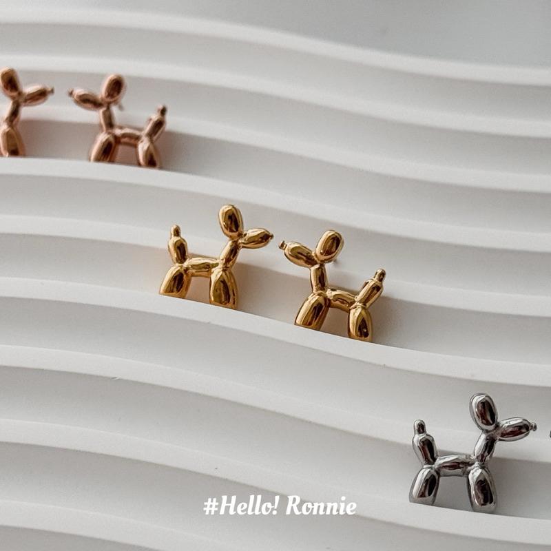 ✨Hello!Ronnie✨現貨316L通體鈦鋼耳環 醫療鋼耳環 超可愛氣球狗狗耳環 金/銀/玫瑰金