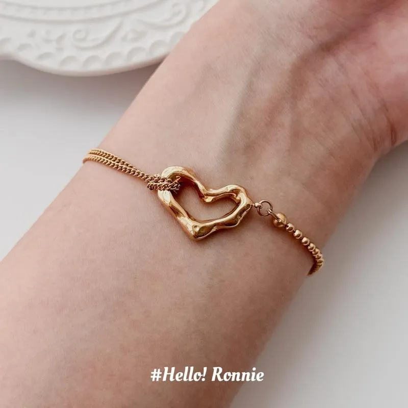 ✨Hello!Ronnie✨現貨316L通體鈦鋼手鍊 醫療鋼手鍊 熔岩愛心不規則手鍊 金/銀