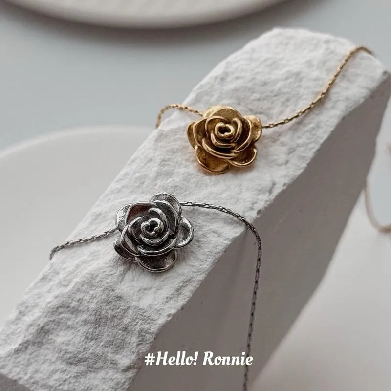 ✨Hello!Ronnie✨現貨316L通體鈦鋼項鍊 醫療鋼項鍊 超質感玫瑰花項鍊 金/銀