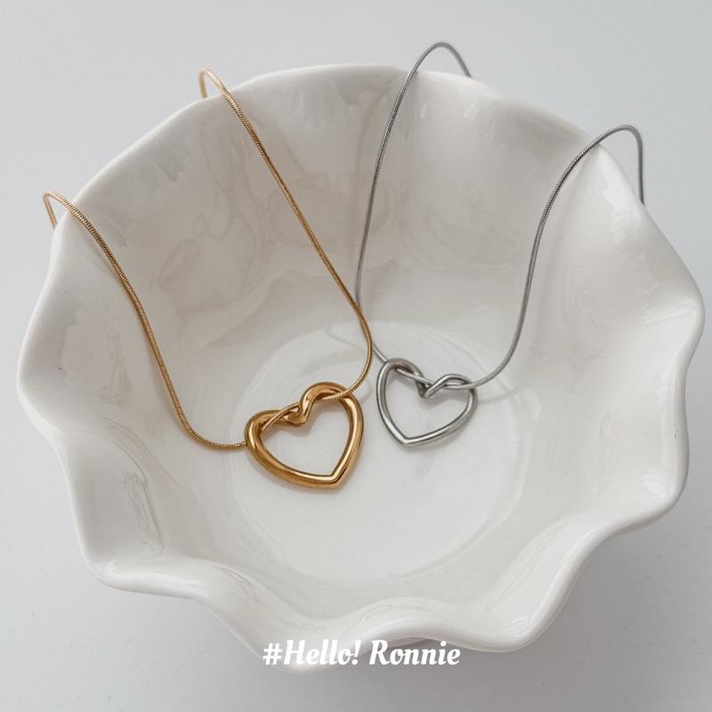 ✨Hello!Ronnie✨現貨316L通體鈦鋼項鍊 醫療鋼項鍊 超可愛波浪愛心項鍊 金/銀