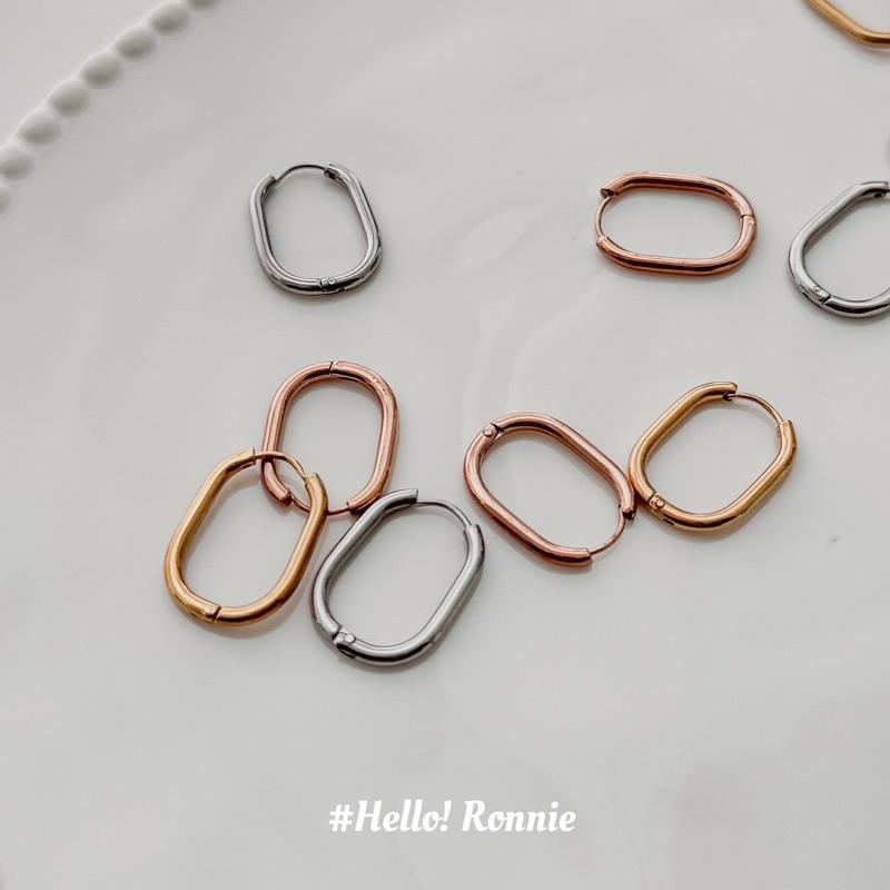 ✨Hello!Ronnie✨現貨316L通體鈦鋼耳扣 醫療鋼耳扣 簡約設計風格橢圓耳扣耳環 金/銀/玫瑰金