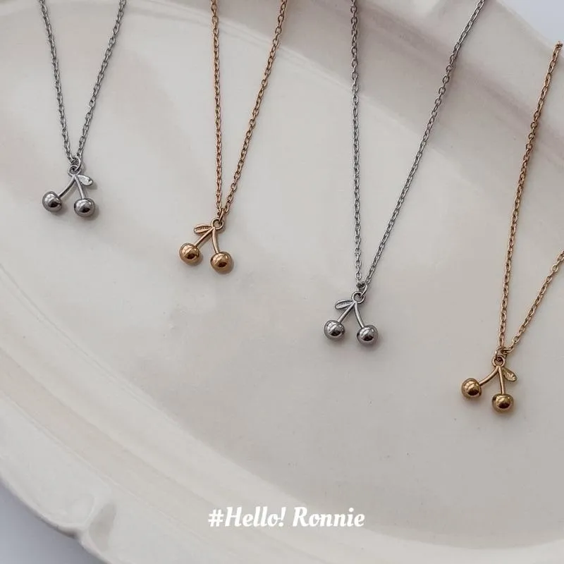 ✨Hello!Ronnie✨現貨316L通體鈦鋼項鍊 醫療鋼項鍊 超可愛小櫻桃🍒項鍊 金/銀