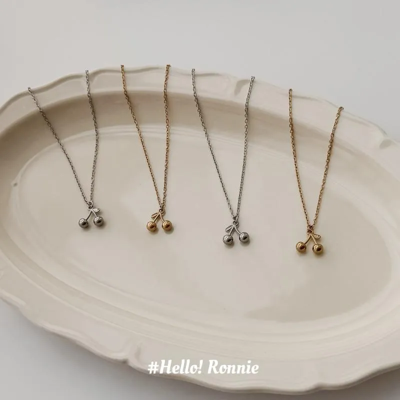 ✨Hello!Ronnie✨現貨316L通體鈦鋼項鍊 醫療鋼項鍊 超可愛小櫻桃🍒項鍊 金/銀