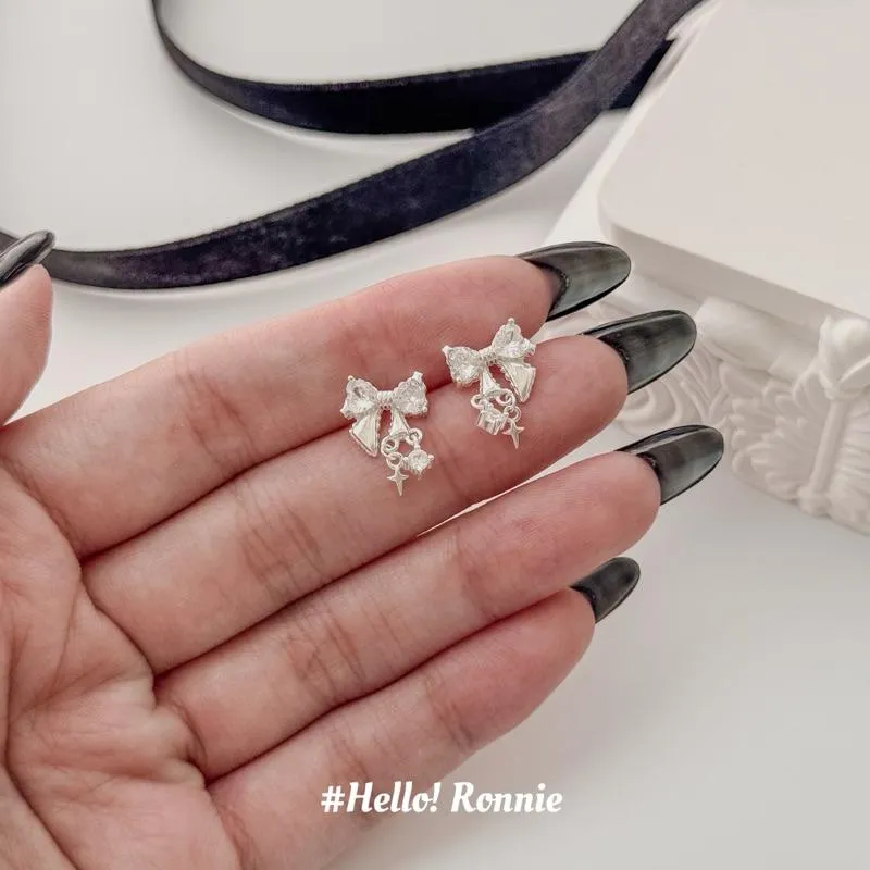 ✨Hello!Ronnie✨現貨S925純銀耳環 超美鋯石蝴蝶結耳環鎖珠