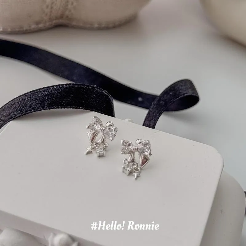 ✨Hello!Ronnie✨現貨S925純銀耳環 超美鋯石蝴蝶結耳環鎖珠