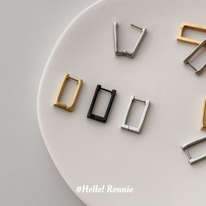 ✨Hello!Ronnie✨現貨316L通體鈦鋼耳扣 醫療鋼耳扣 長方形耳扣 銀/金/黑