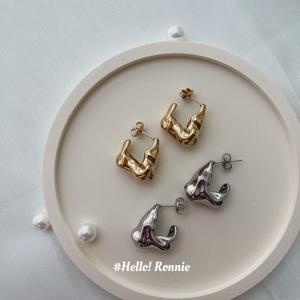 ✨Hello!Ronnie✨現貨316L通體鈦鋼耳環 醫療鋼耳環 歐美熔岩水滴耳環 金/銀