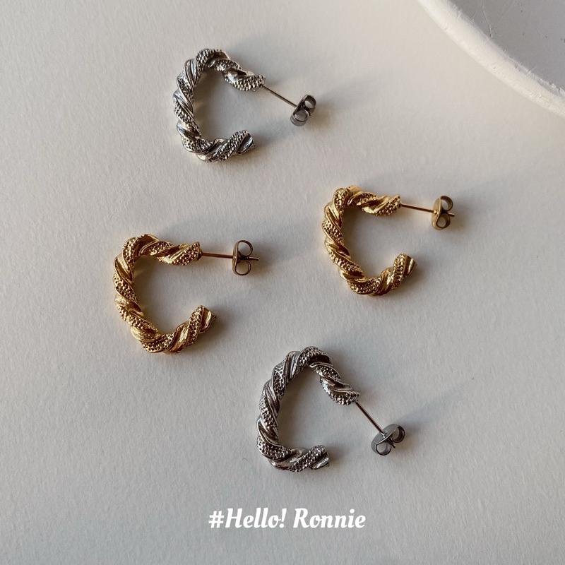 ✨Hello!Ronnie✨現貨316L通體鈦鋼耳環 醫療鋼耳環 簡約百搭 麻花愛心耳針耳環 金色/銀色