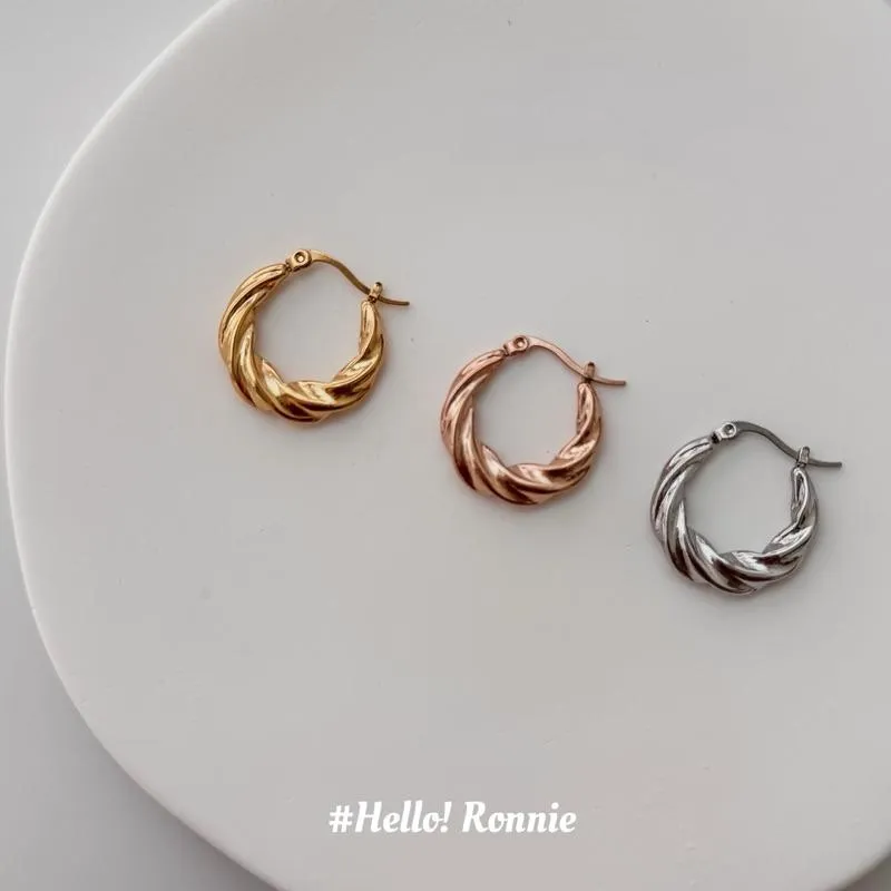 ✨Hello!Ronnie✨現貨316L通體鈦鋼耳環 醫療鋼耳環 重工歐美麻花耳環 金/銀/玫瑰金