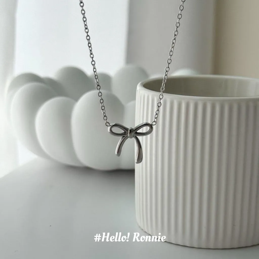 ✨Hello!Ronnie✨現貨316L通體鈦鋼項鍊 醫療鋼項鍊 不規則絲帶蝴蝶結項鍊 金/銀
