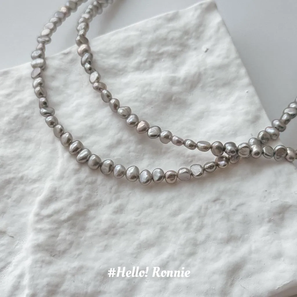 ✨Hello!Ronnie✨獨家設計款 現貨316L通體鈦鋼項鍊 Silver Shards Grey Pearls｜碎銀兩灰霧珍珠