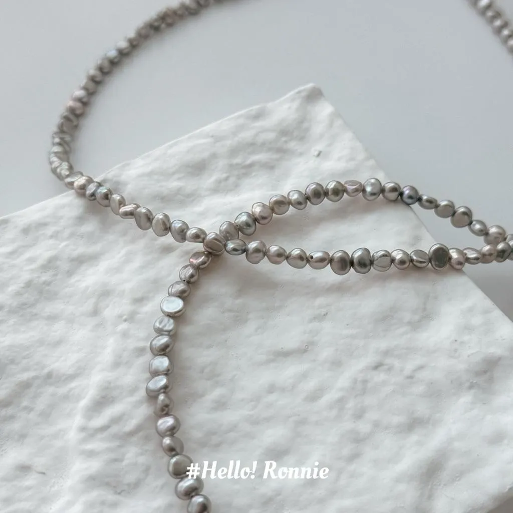 ✨Hello!Ronnie✨獨家設計款 現貨316L通體鈦鋼項鍊 Silver Shards Grey Pearls｜碎銀兩灰霧珍珠