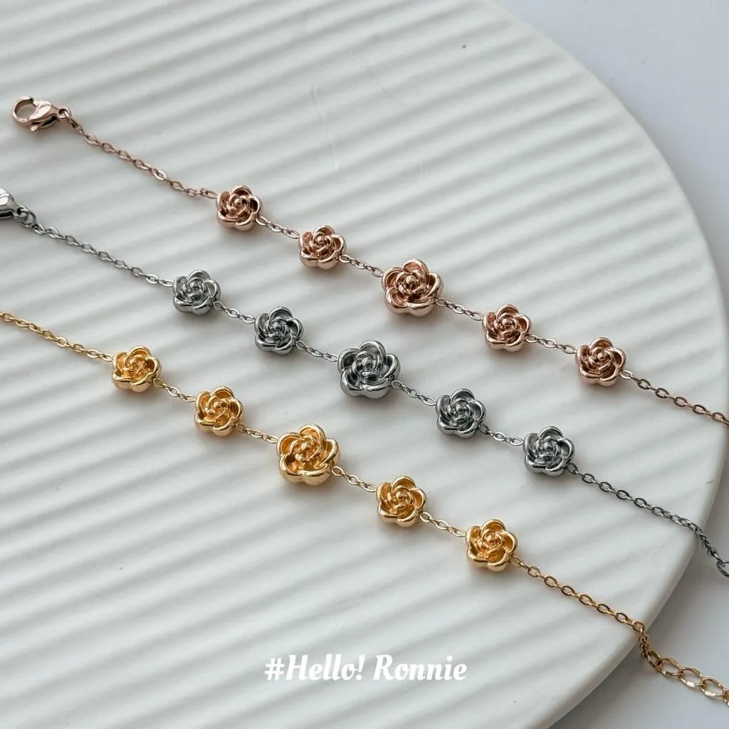 ✨Hello!Ronnie✨現貨316L通體鈦鋼手鍊 醫療鋼手鍊 超美重工玫瑰花手鍊 Rose Whisper｜玫語手鍊