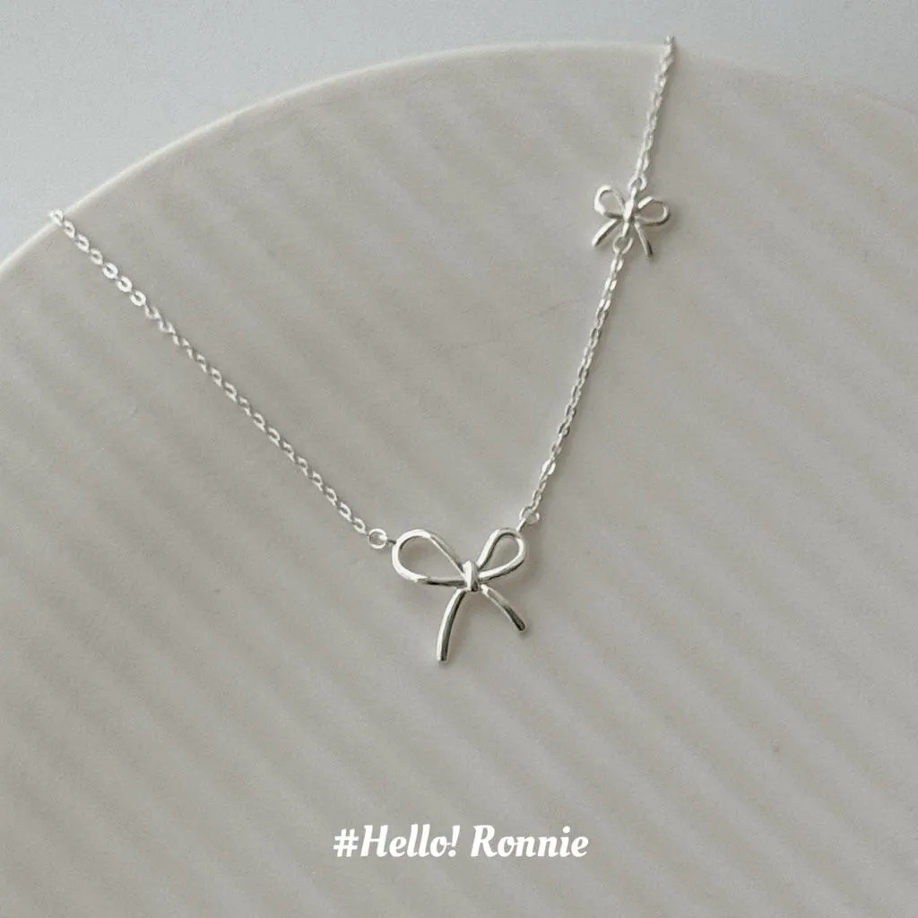 ✨Hello!Ronnie✨現貨S925通體純銀項鍊 純銀項鍊 雙蝴蝶結項鍊 Fluffy Ribbon｜軟綿緞結
