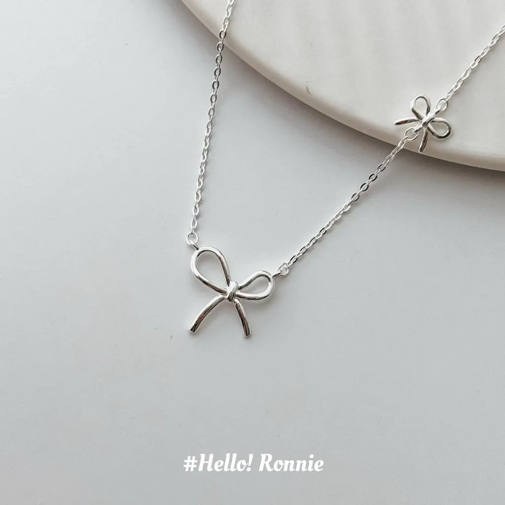 ✨Hello!Ronnie✨現貨S925通體純銀項鍊 純銀項鍊 雙蝴蝶結項鍊 Fluffy Ribbon｜軟綿緞結