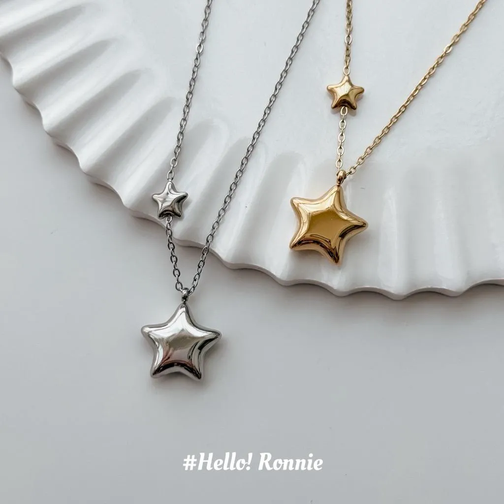 ✨Hello!Ronnie✨現貨316L通體鈦鋼項鍊 醫療鋼項鍊 胖胖星星項鍊  Gleam Puff｜星光微鼓