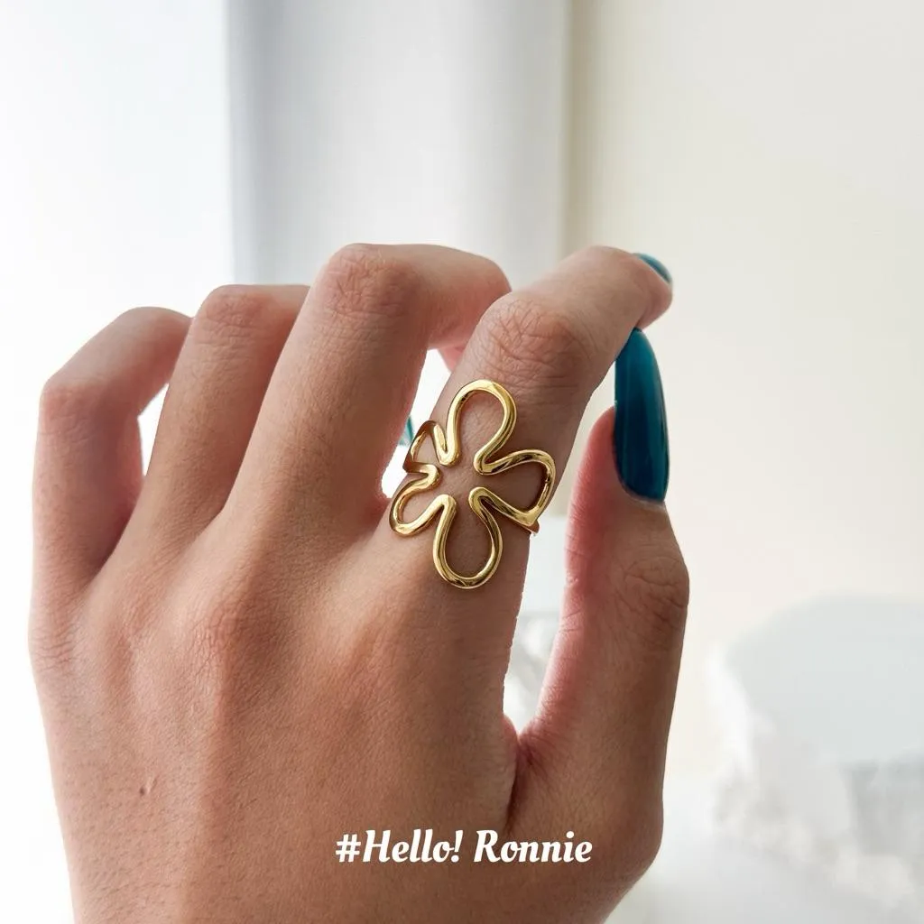✨Hello!Ronnie✨現貨316L通體鈦鋼戒指 醫療鋼戒指 鏤空流線小花花開口戒指