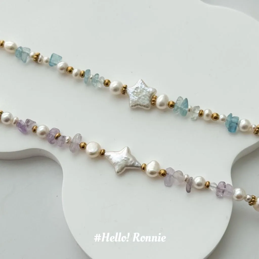✨Hello!Ronnie✨獨家設計現貨316L通體鈦鋼手鍊 醫療鋼手鍊  薰光珍珠手鍊·藍星微光