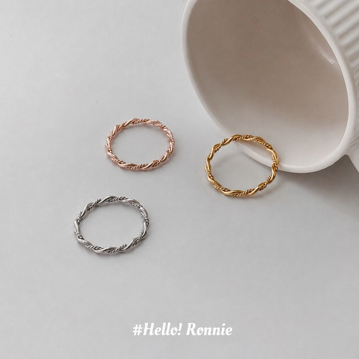 ✨Hello!Ronnie✨現貨316L通體鈦鋼戒指 醫療鋼戒指 超美細麻花編織戒指 金/銀
