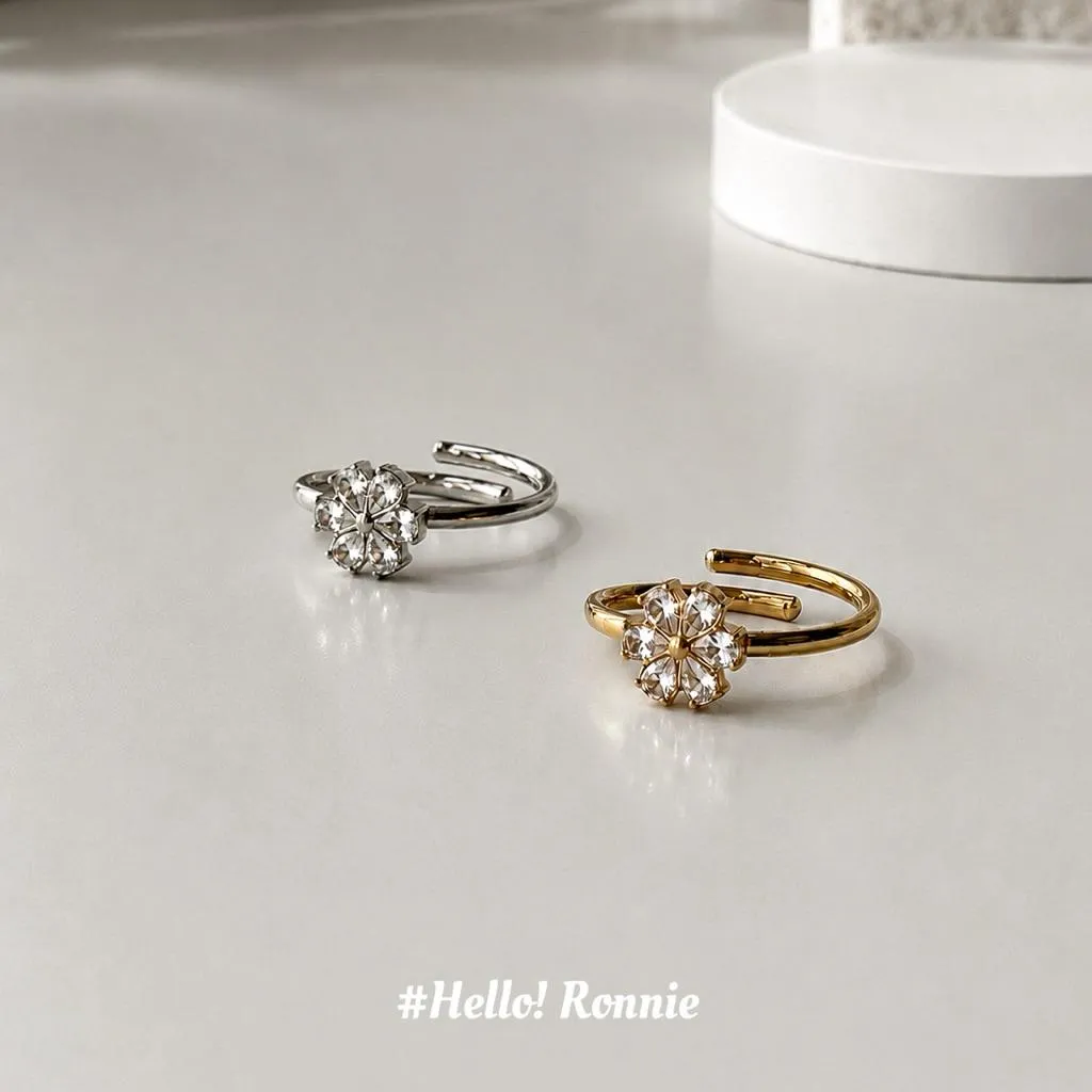 ✨Hello!Ronnie✨現貨316L通體鈦鋼戒指 醫療鋼戒指 鋯石小花戒指 Petal Éclat 花瓣微光戒