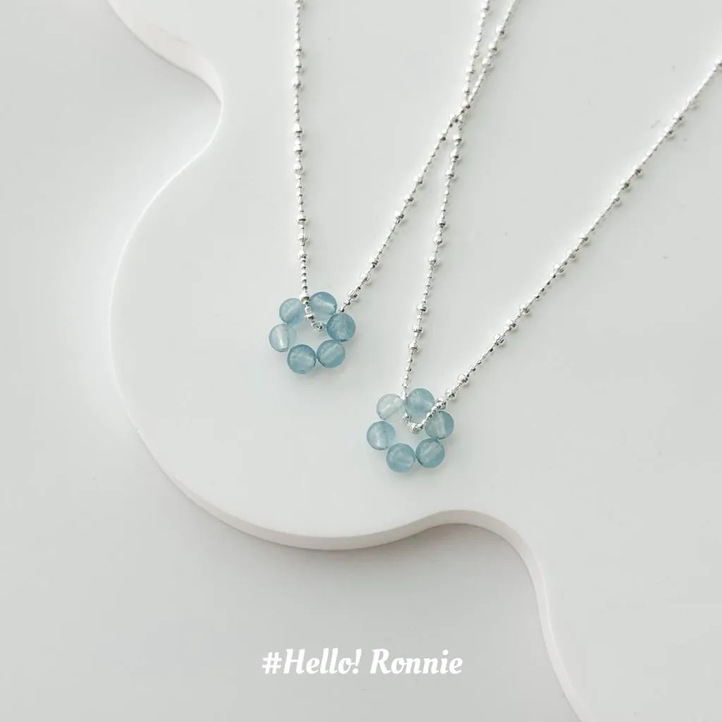 ✨Hello!Ronnie✨現貨S925通體純銀項鍊天然海藍寶花項鍊 Blue Halo Necklace｜湛藍光環項鍊