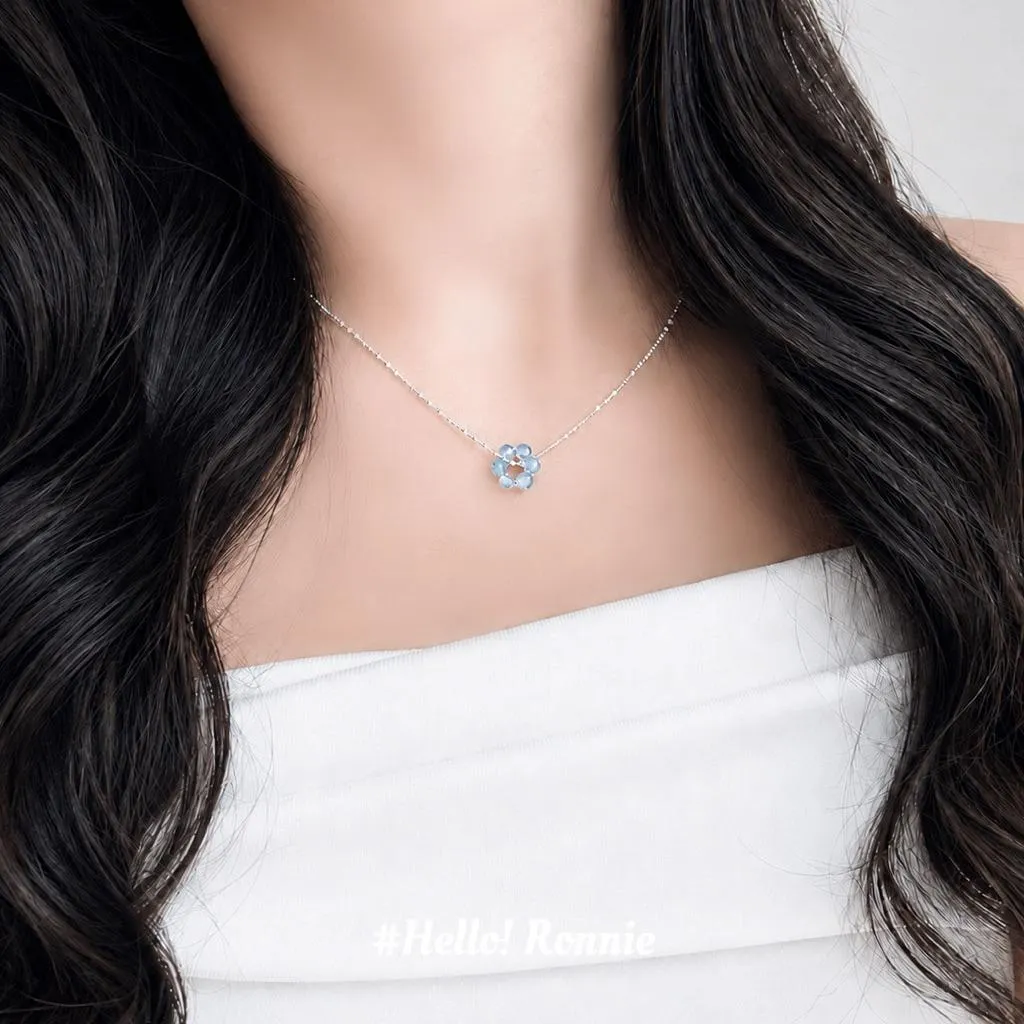 ✨Hello!Ronnie✨現貨S925通體純銀項鍊天然海藍寶花項鍊 Blue Halo Necklace｜湛藍光環項鍊