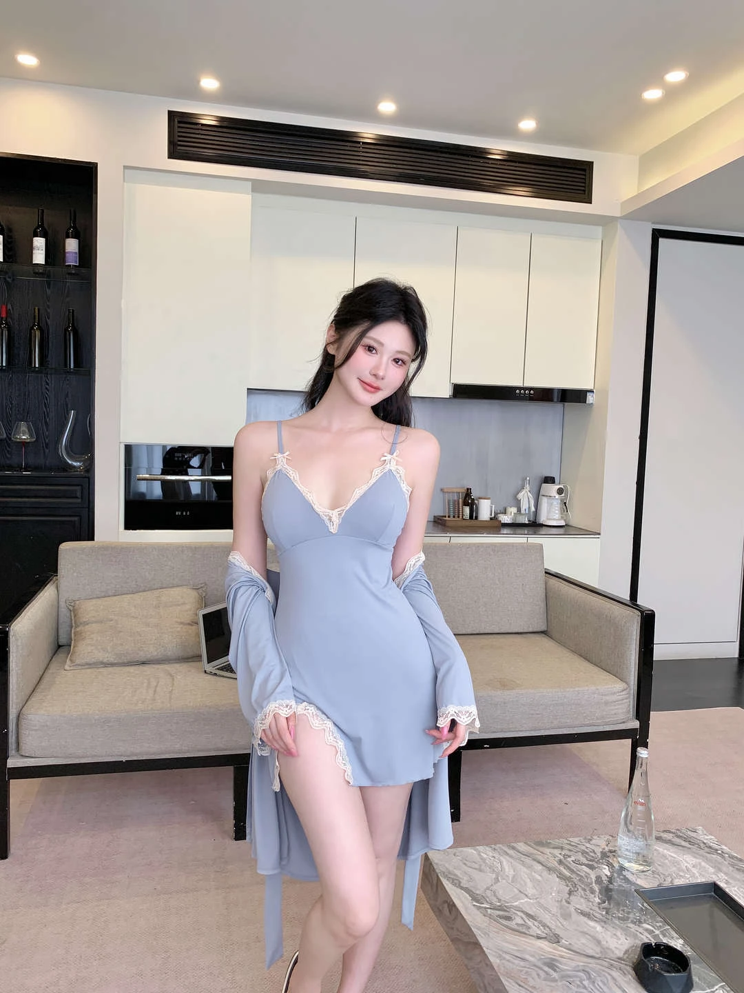 霧藍奶霜 涼感睡裙