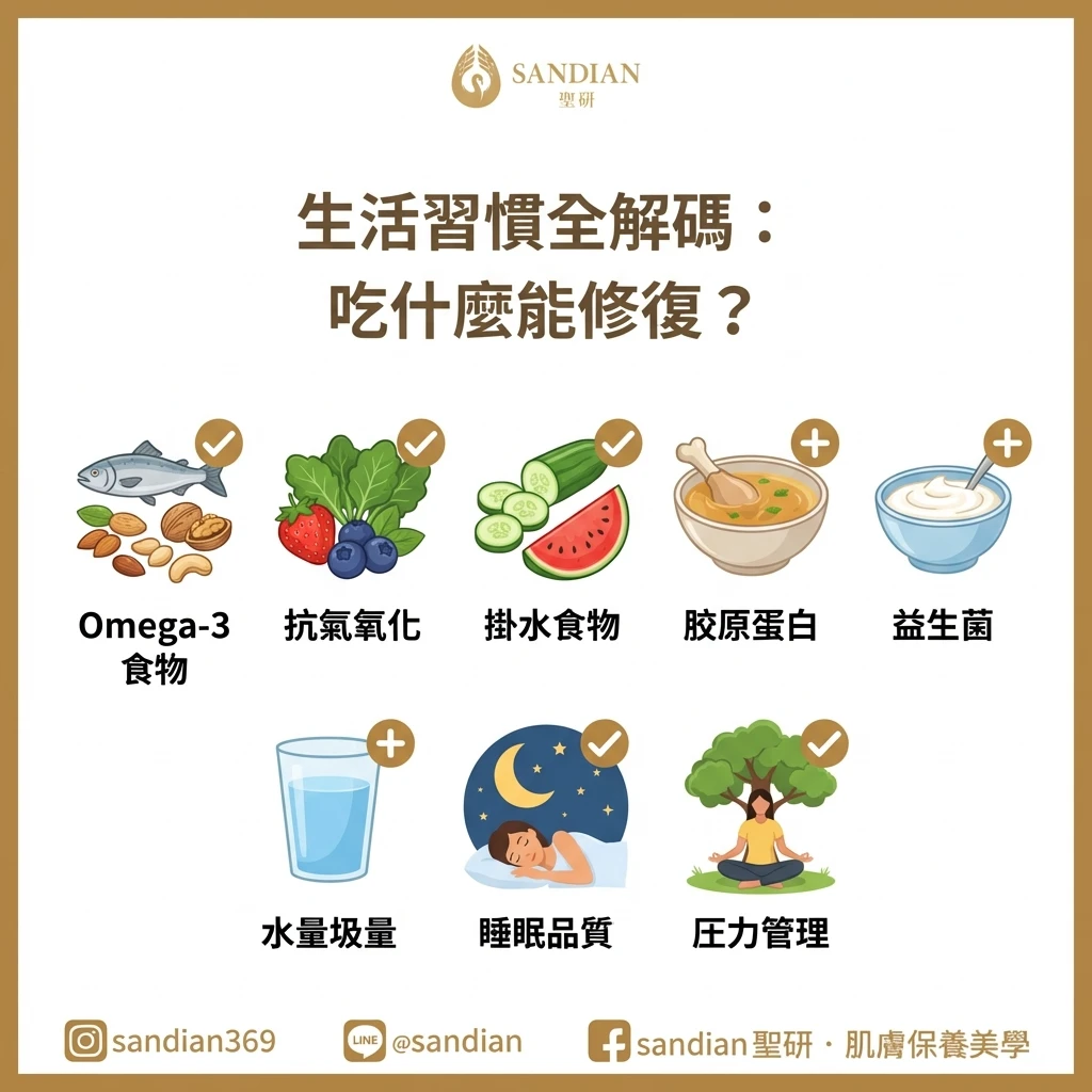 幫助皮膚屏障修復的生活與飲食建議圖