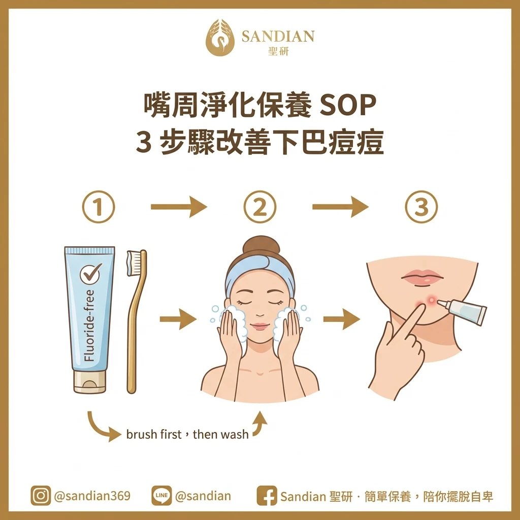 聖研推薦改善下巴痘痘的嘴周淨化保養SOP流程圖
