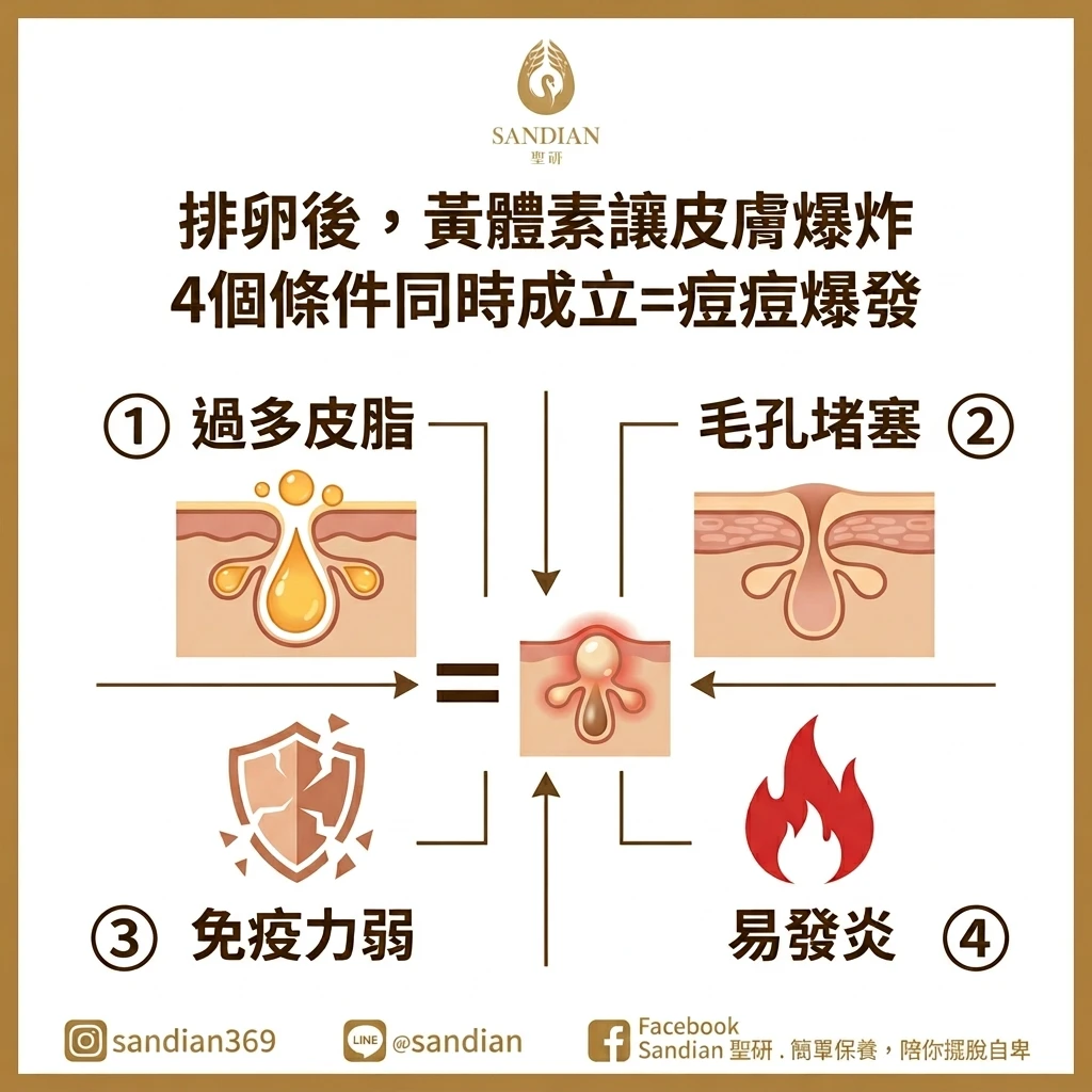 排卵後,黃體素讓皮膚爆炸 4個條件同時成立=痘痘爆發
