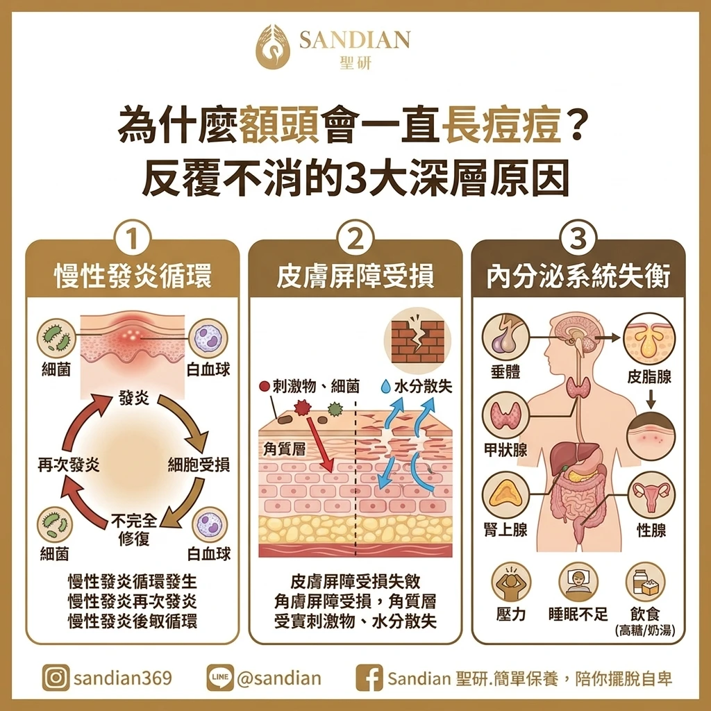 為什麼額頭會一直長痘痘？反覆不消的 3 大深層原因