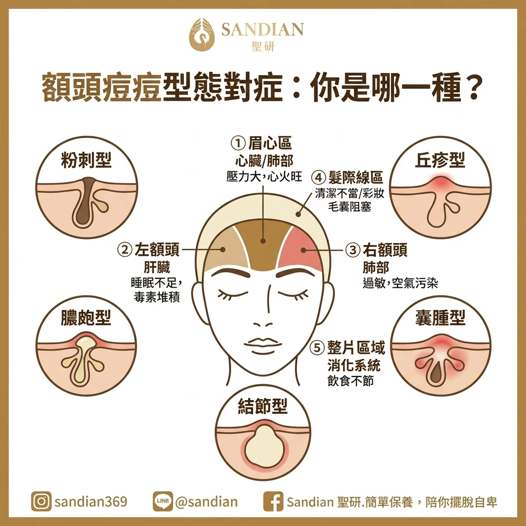 你的額頭痘痘是哪一種？從位置與型態對症下藥