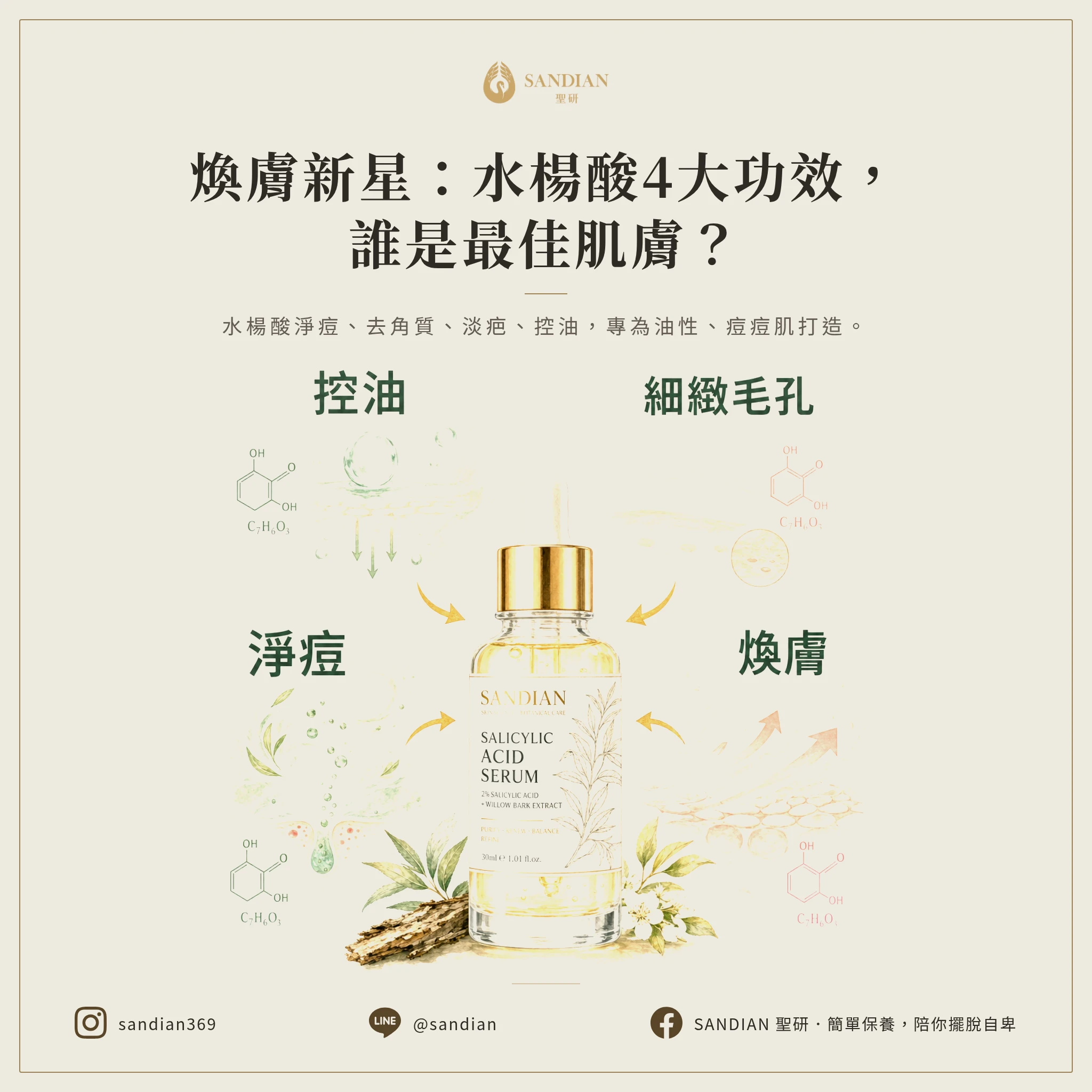 水楊酸的4大功效、作用原理與適用膚質