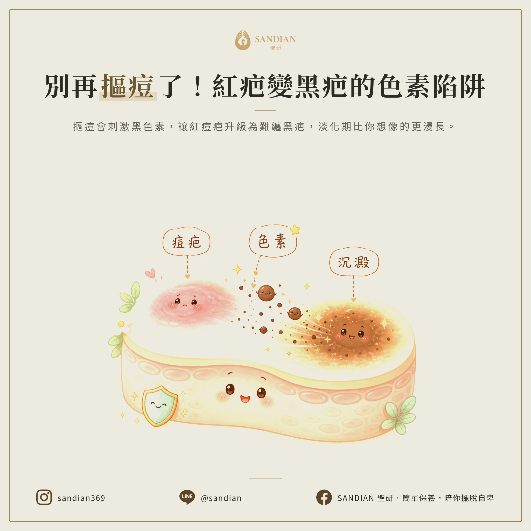 三、摳痘痘會讓紅疤變黑疤？色素沉澱的真實路徑
