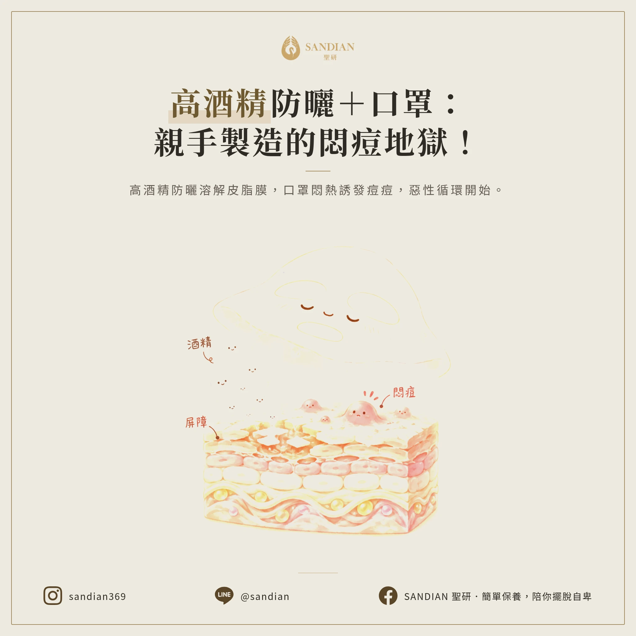 一、高酒精防曬 + 口罩 = 親手製造悶痘環境