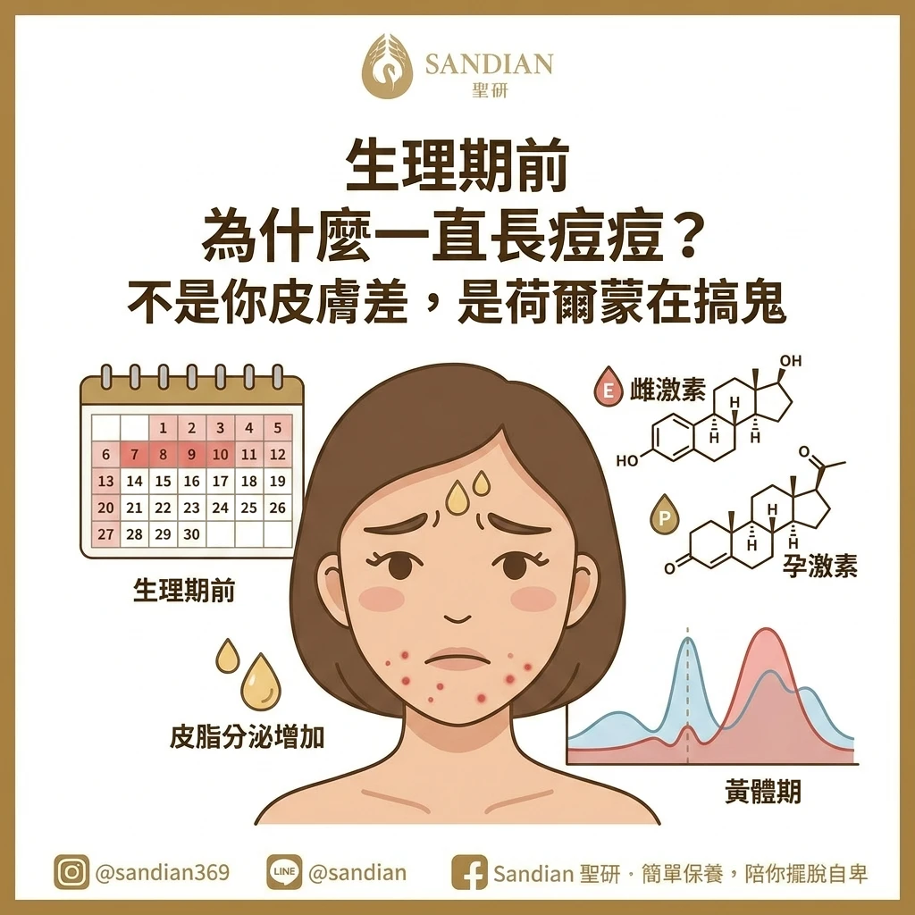 月經來長痘痘怎麼辦？生理期痘痘的成因與 5 個穩定方法（額頭、下巴都適用）