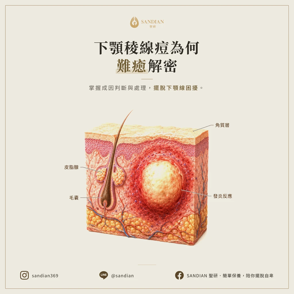 下顎線長痘痘為什麼特別難好?下顎稜線痘的成因、判斷與處理順序