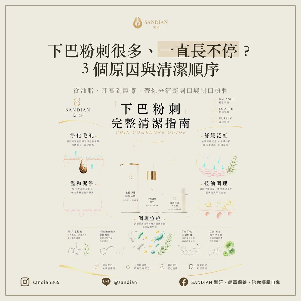 下巴粉刺很多、一直長不停？3 個原因與清潔順序