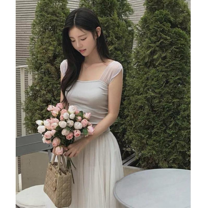 🇰🇷Chloe C. 韓國東大門服飾🇰🇷  nature b. 正韓拼接薄紗肩帶上衣