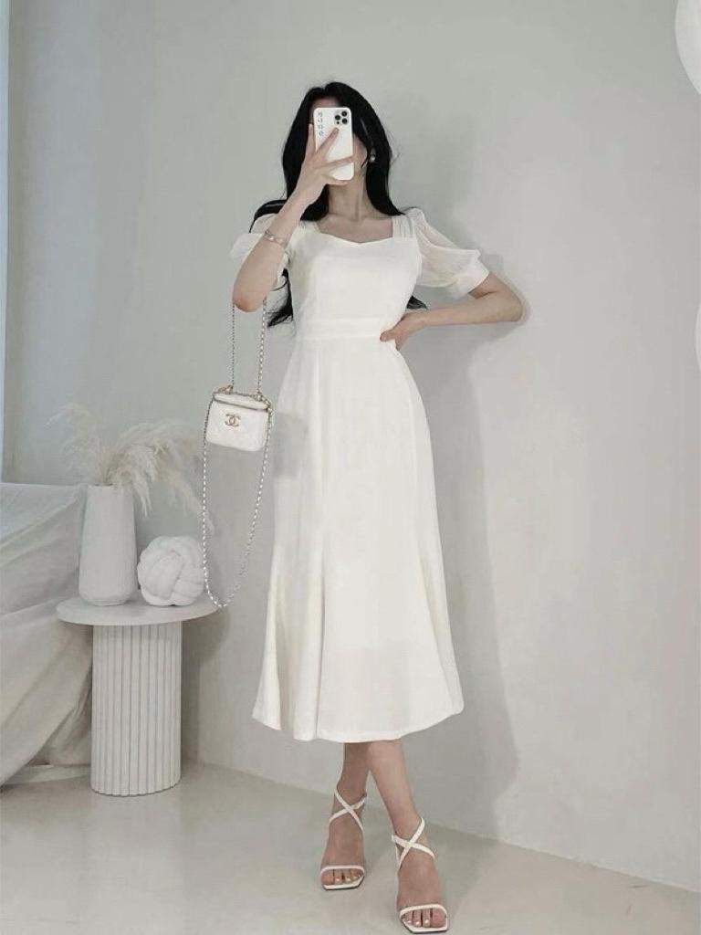 🇰🇷Chloe C. 韓國東大門服飾🇰🇷 eeyou  [斷貨款.售完不補］正韓拼接紡紗束腰後綁帶長裙