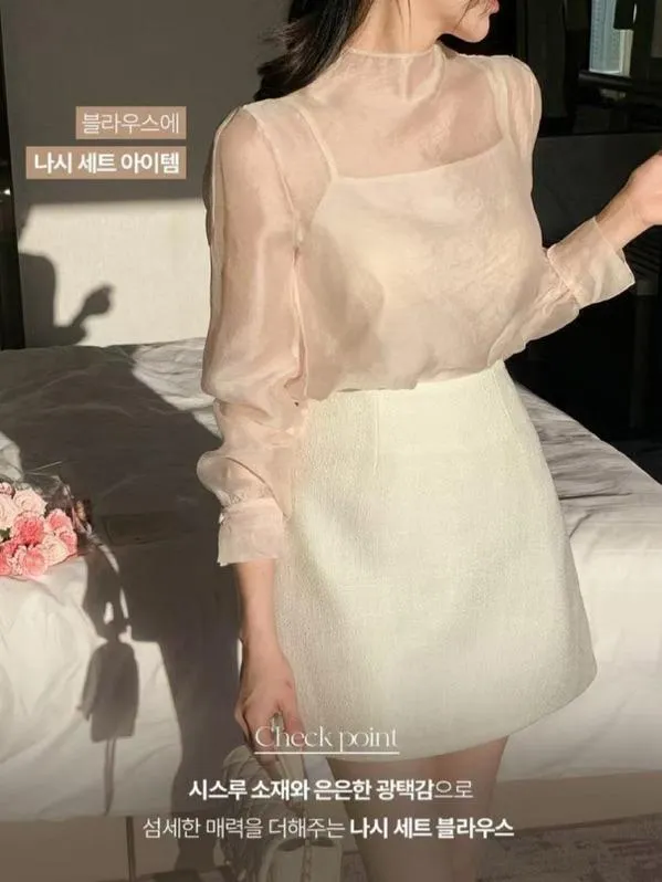 🇰🇷Chloe C. 韓國東大門服飾🇰🇷 Nana J 正韓兩層式歐根紗肩帶上衣