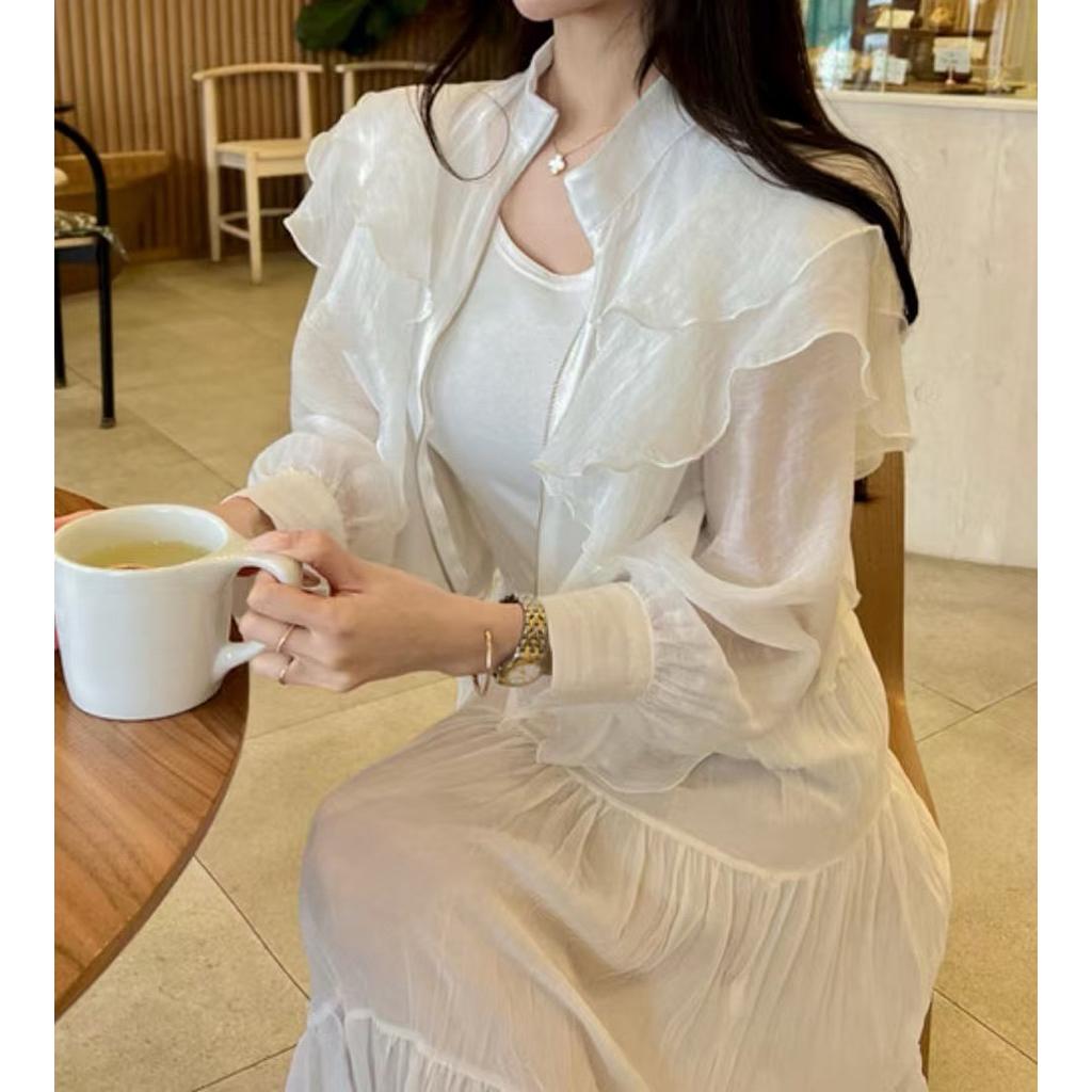 🇰🇷Chloe C. 韓國東大門服飾🇰🇷  AVEC [明星款］ 正韓荷葉邊大波浪拉鏈式外罩衫外套.休閒外套.高級穿搭