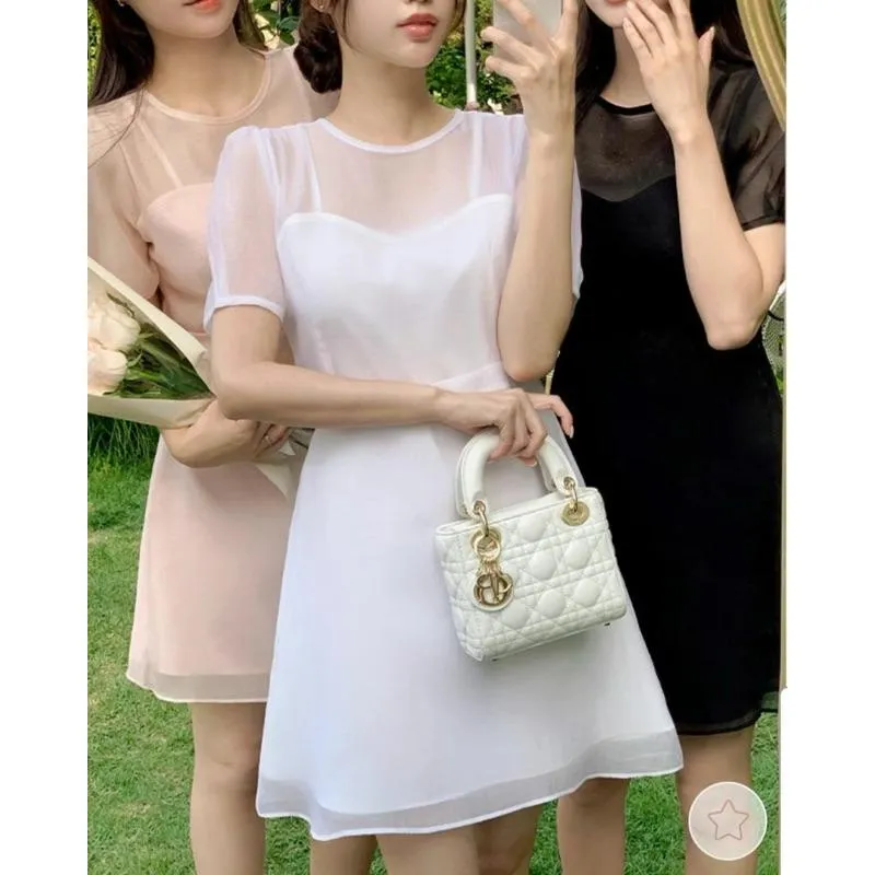 🇰🇷Chloe C. 韓國東大門服飾🇰🇷 mello 正韓拼接透紗後綁帶兩層式洋裝