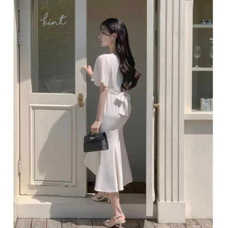 🇰🇷Chloe C. 韓國東大門服飾🇰🇷 eeyou 正韓皺褶領後綁帶魚尾連身裙