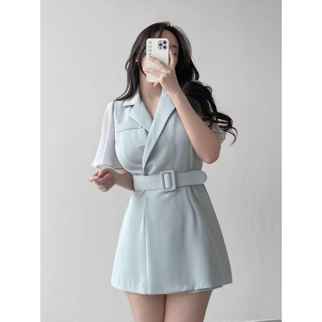🇰🇷Chloe C. 韓國東大門服飾🇰🇷  eeyou 現貨［斷貨.售完不補］ 正韓拼接雪紡薄紗西裝風連身褲裙